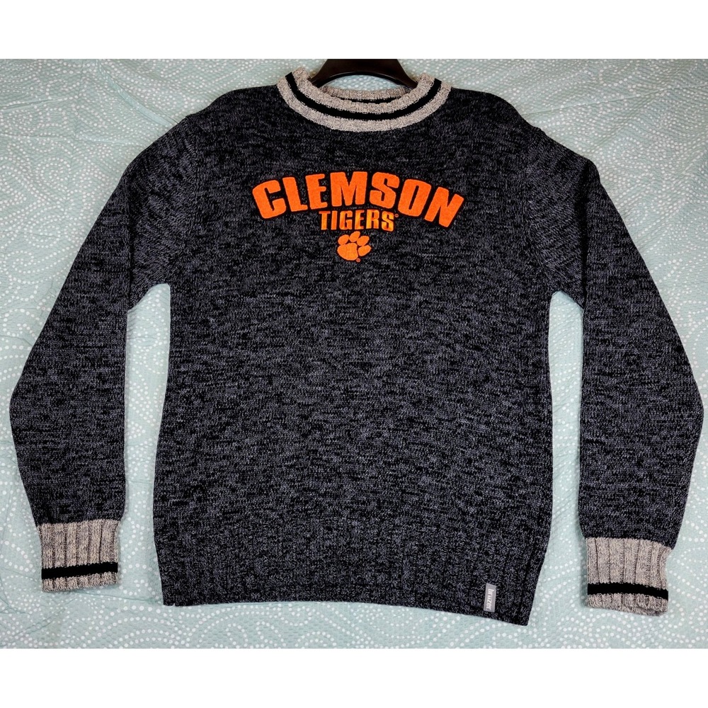 Clemson Tigers Crew Neck Bruzer Sweater Knit Pullover Orange Logo Gray Mens S/P